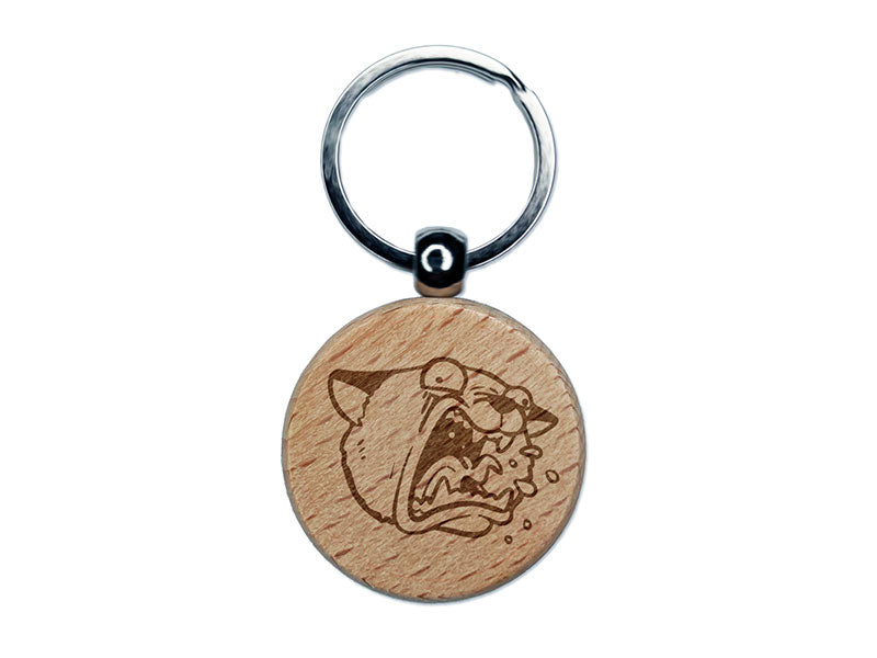 Cat Hacking Hairball Cough Spit Engraved Wood Round Keychain Tag Charm