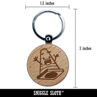 Cautious Traffic Cone Surprised Engraved Wood Round Keychain Tag Charm