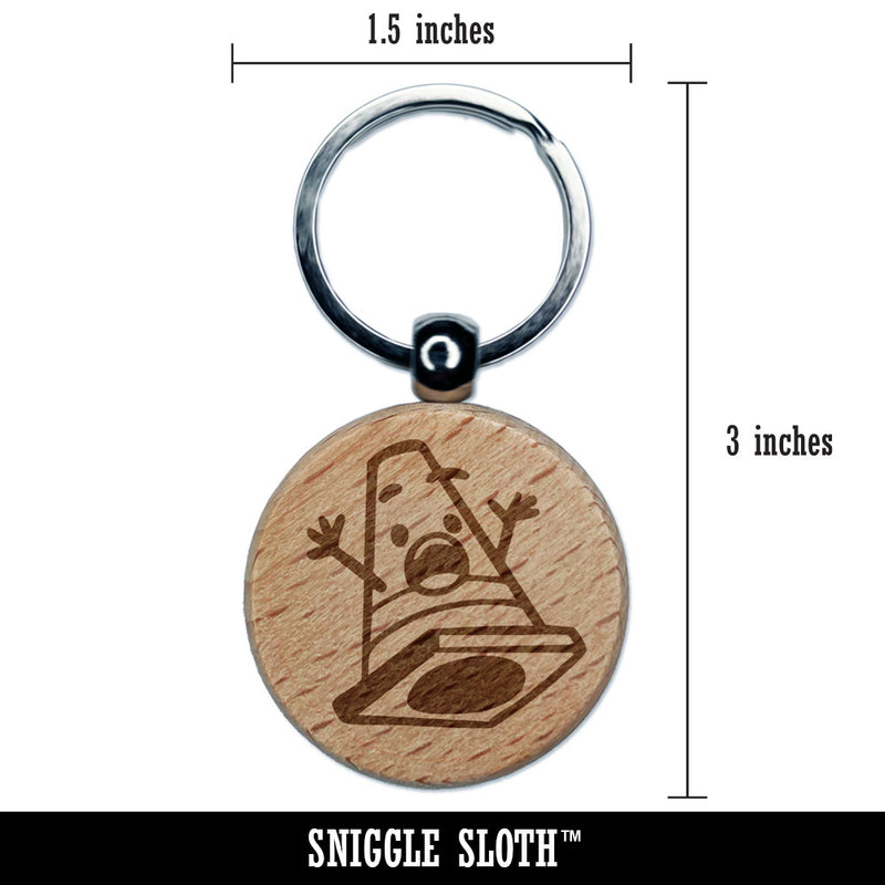 Cautious Traffic Cone Surprised Engraved Wood Round Keychain Tag Charm