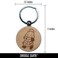 Chilly Cartoon Dog Winter Jacket Beanie Hat Engraved Wood Round Keychain Tag Charm