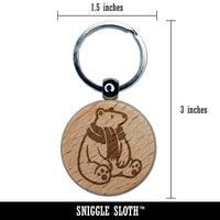 Chilly Polar Bear with Scarf Engraved Wood Round Keychain Tag Charm