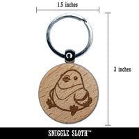 Chubby Pigeon Bird Sitting Engraved Wood Round Keychain Tag Charm