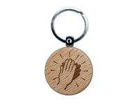 Clapping Hands Happy Celebration Engraved Wood Round Keychain Tag Charm