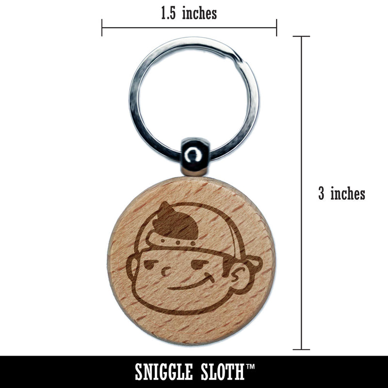 Cool Kid Boy With Backwards Hat Baseball Cap Engraved Wood Round Keychain Tag Charm