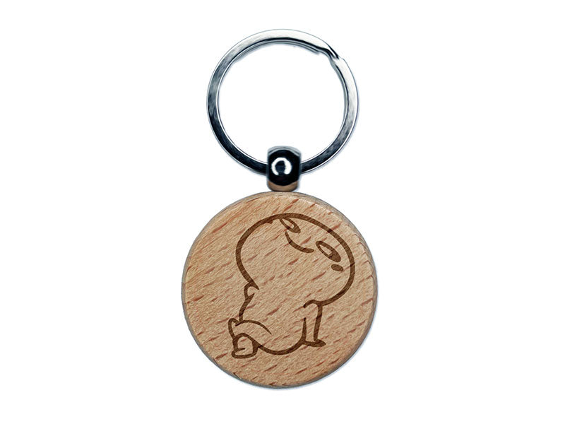 Coy Smiling Smug Funny Emote Engraved Wood Round Keychain Tag Charm