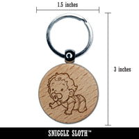 Crawling Baby Pacifier Diaper Toddler Child Engraved Wood Round Keychain Tag Charm