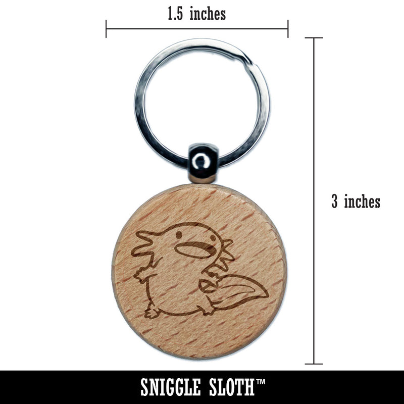 Curious Axolotl Floating Salamander Amphibian Engraved Wood Round Keychain Tag Charm