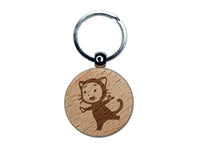 Cute Baby Child in Cat Costume Halloween Engraved Wood Round Keychain Tag Charm