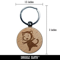 Cute Baby Child in Cat Costume Halloween Engraved Wood Round Keychain Tag Charm