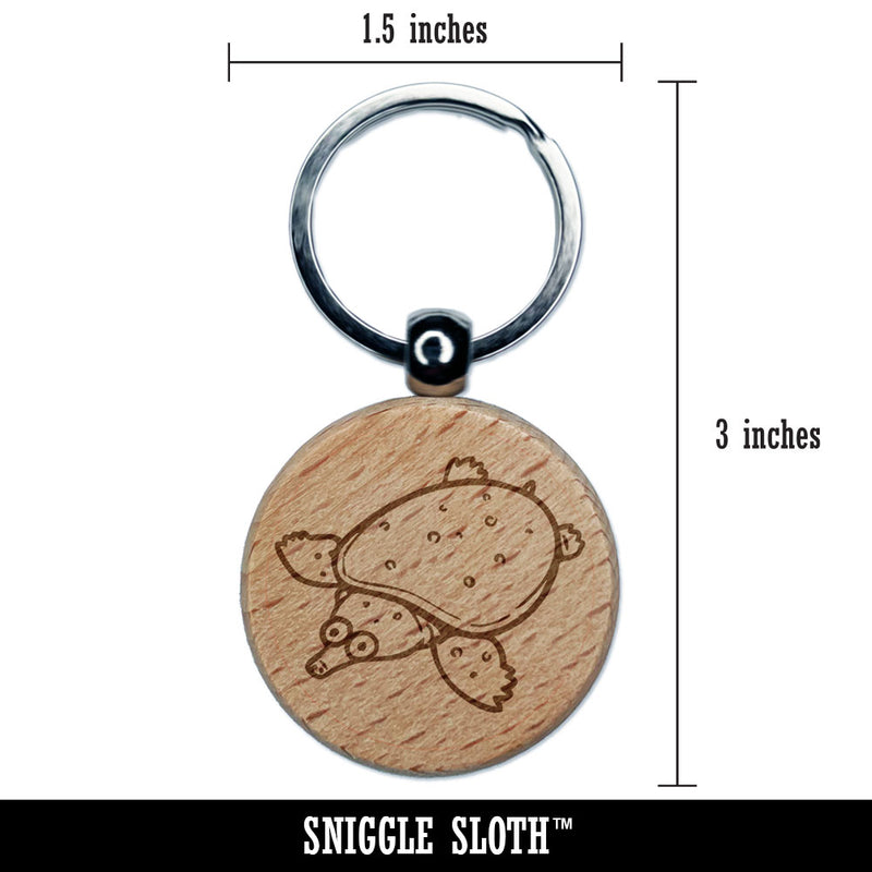 Cute Cartoon Soft-Shelled Turtle Softshell Engraved Wood Round Keychain Tag Charm