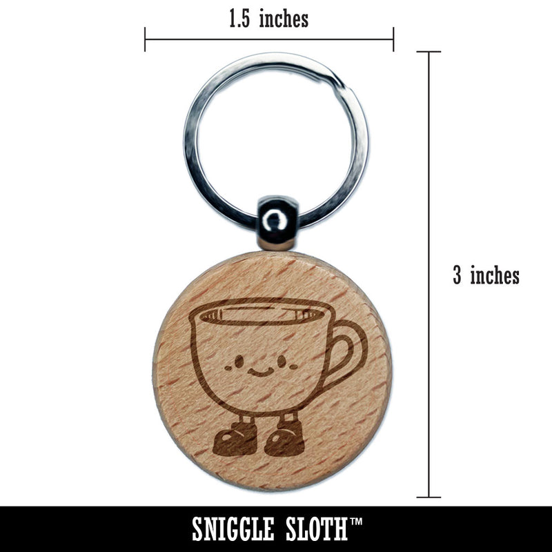 Cute Cartoon Tea Cup with Shoes Engraved Wood Round Keychain Tag Charm