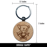 Cute Fantasy Goblin With Daggers Dungeon Engraved Wood Round Keychain Tag Charm
