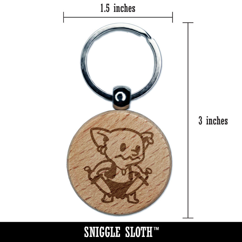 Cute Fantasy Goblin With Daggers Dungeon Engraved Wood Round Keychain Tag Charm