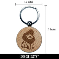 Cute Lion With Regal Mane Hairdo Pompadore Engraved Wood Round Keychain Tag Charm