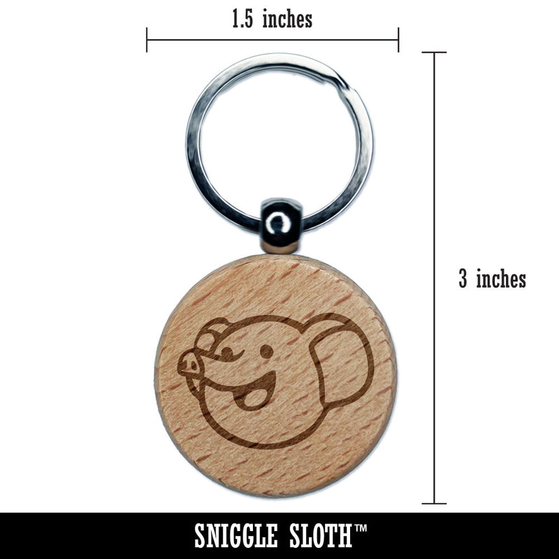 Cute Round Elephant Head Cartoon Engraved Wood Round Keychain Tag Charm