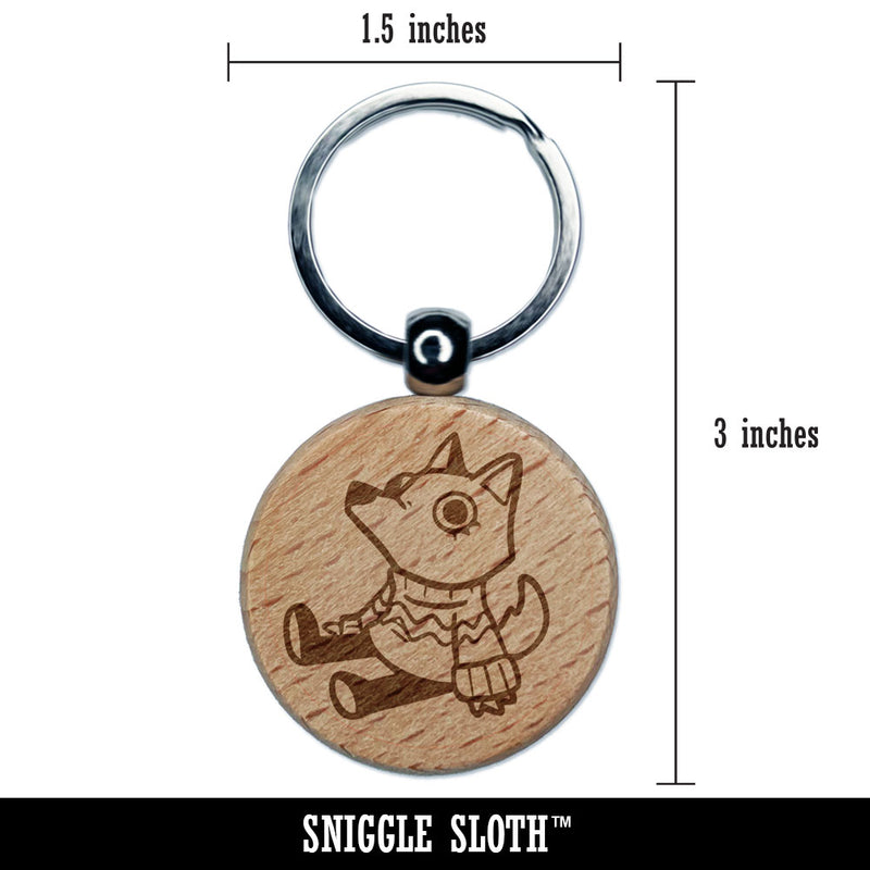 Cute Wolf Dog in Cozy Sweater Engraved Wood Round Keychain Tag Charm