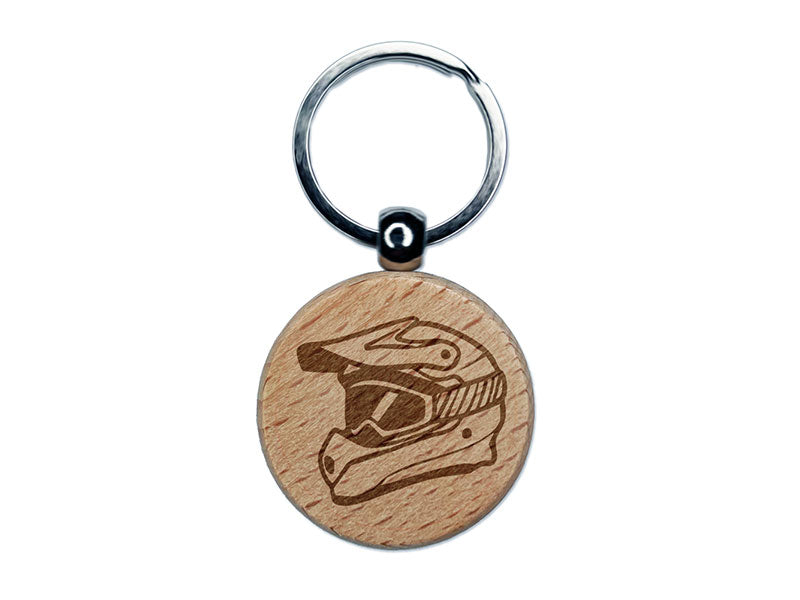Dirt Bike Helmet Extreme Sports Engraved Wood Round Keychain Tag Charm