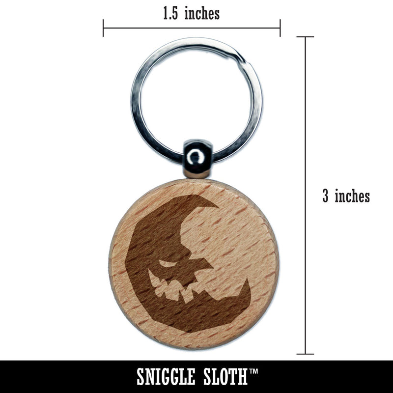 Evil Spooky Moon Haunted Halloween Engraved Wood Round Keychain Tag Charm