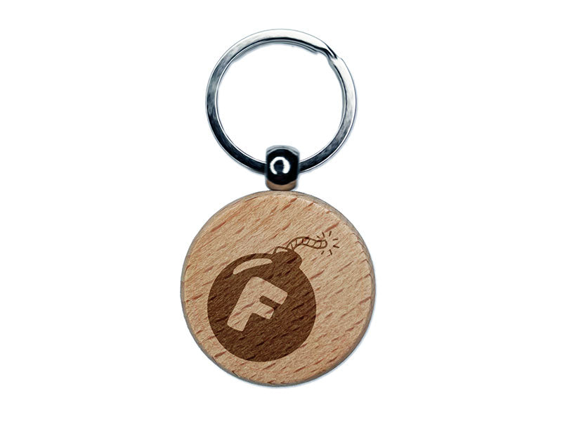 F Bomb Funny Curse Profanity Engraved Wood Round Keychain Tag Charm