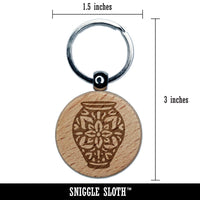 Fancy Decorated Vase Fine Art Pottery Engraved Wood Round Keychain Tag Charm