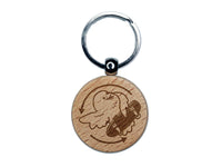 Flipping the Bird Funny Skateboard Silly Engraved Wood Round Keychain Tag Charm