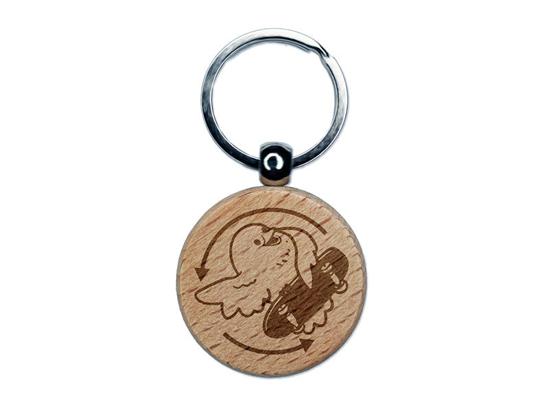 Flipping the Bird Funny Skateboard Silly Engraved Wood Round Keychain Tag Charm