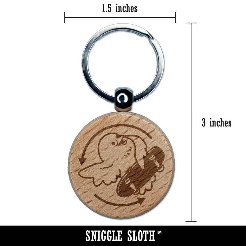 Flipping the Bird Funny Skateboard Silly Engraved Wood Round Keychain Tag Charm