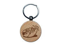 Flopping Distressed Fish Struggling Seafood Ocean Engraved Wood Round Keychain Tag Charm