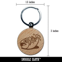 Flopping Distressed Fish Struggling Seafood Ocean Engraved Wood Round Keychain Tag Charm