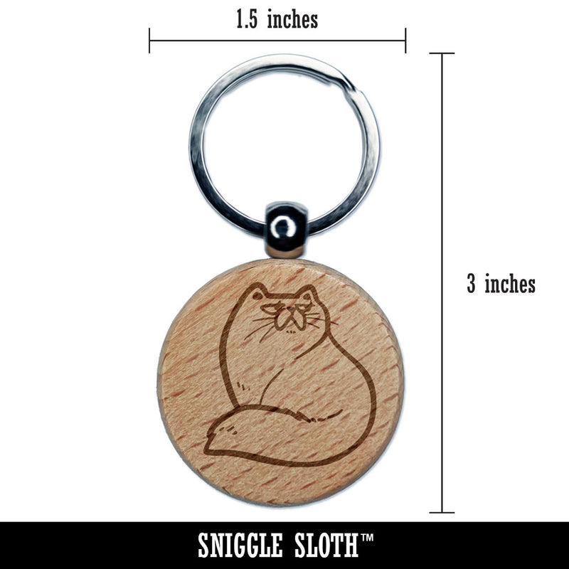 Fluffy Snob Cat Persian Smooshed Face Engraved Wood Round Keychain Tag Charm