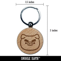 Funny Cartoon Pig Big Eyebrows Engraved Wood Round Keychain Tag Charm