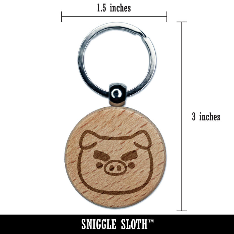 Funny Cartoon Pig Big Eyebrows Engraved Wood Round Keychain Tag Charm