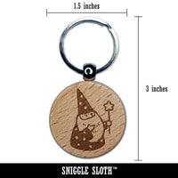 Gnome Wizard Beard Want Pointy Hat Engraved Wood Round Keychain Tag Charm