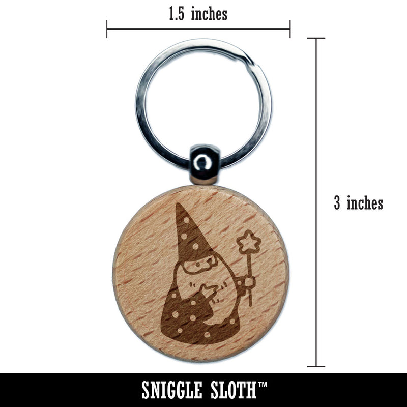 Gnome Wizard Beard Want Pointy Hat Engraved Wood Round Keychain Tag Charm