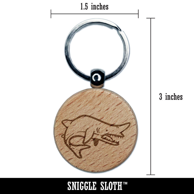 Goblin Shark Ugly Fish Engraved Wood Round Keychain Tag Charm