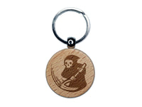 Grim Reaper Reaping with Scythe Skeleton Death Engraved Wood Round Keychain Tag Charm