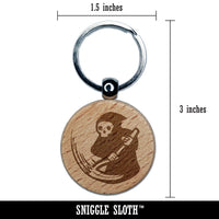Grim Reaper Reaping with Scythe Skeleton Death Engraved Wood Round Keychain Tag Charm