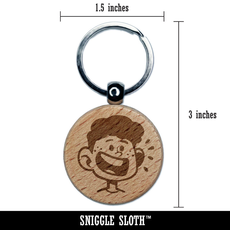 Happy Cartoon Boy Smile Freckles Engraved Wood Round Keychain Tag Charm