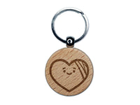 Hurt Heart Bandage Recover Relationship Engraved Wood Round Keychain Tag Charm