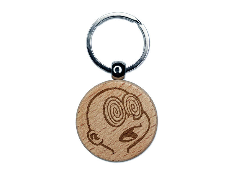 Hypnotized Trance Swirl Eyes Pupil Cartoon Engraved Wood Round Keychain Tag Charm