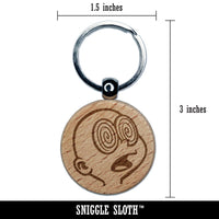 Hypnotized Trance Swirl Eyes Pupil Cartoon Engraved Wood Round Keychain Tag Charm