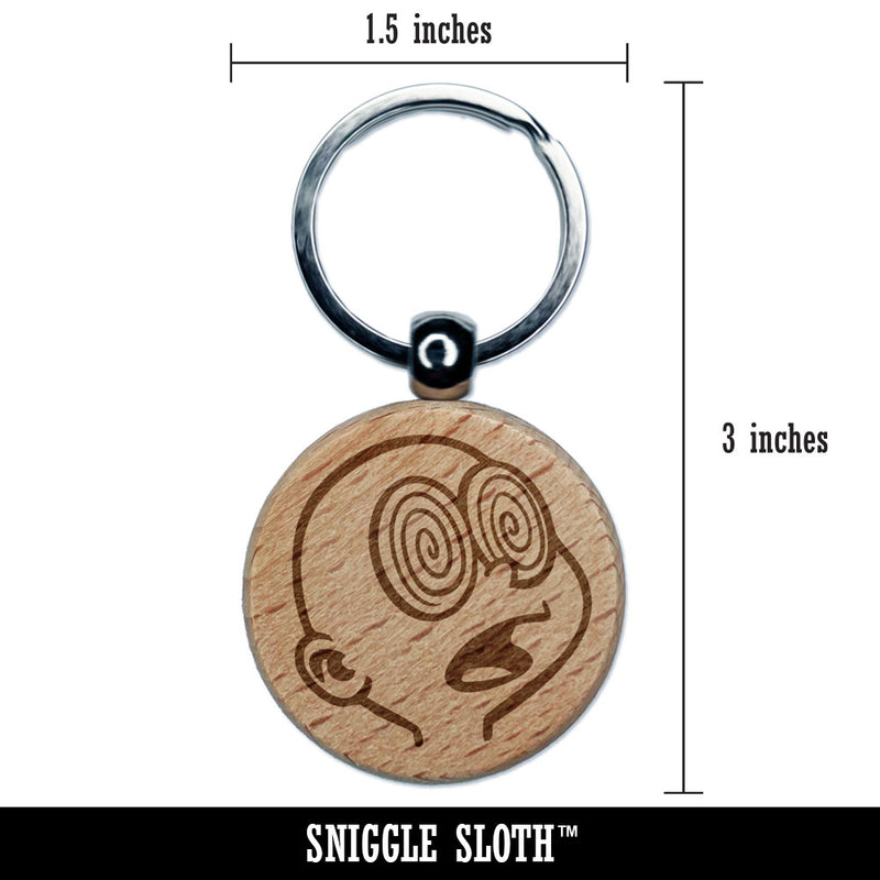 Hypnotized Trance Swirl Eyes Pupil Cartoon Engraved Wood Round Keychain Tag Charm