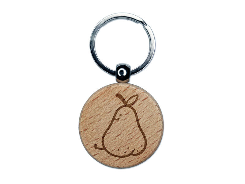 Juicy Pear Butt Cute Fruit Engraved Wood Round Keychain Tag Charm