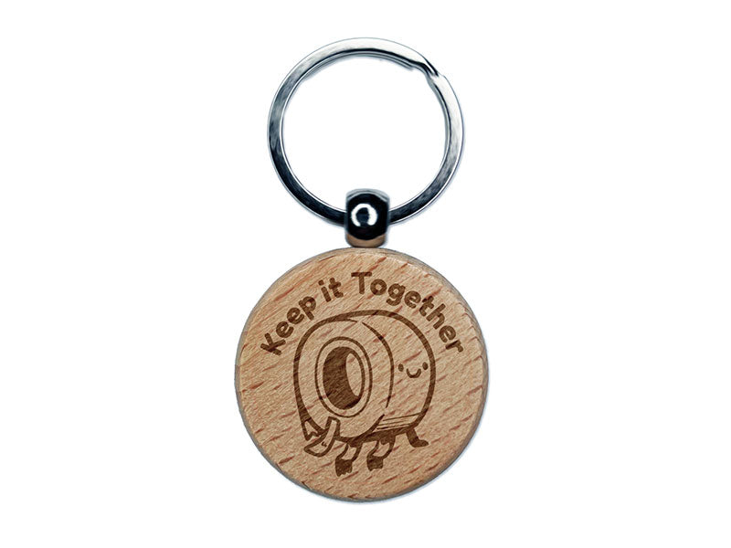 Keep it Together Cartoon Tape Roll Adhesive Cute Engraved Wood Round Keychain Tag Charm