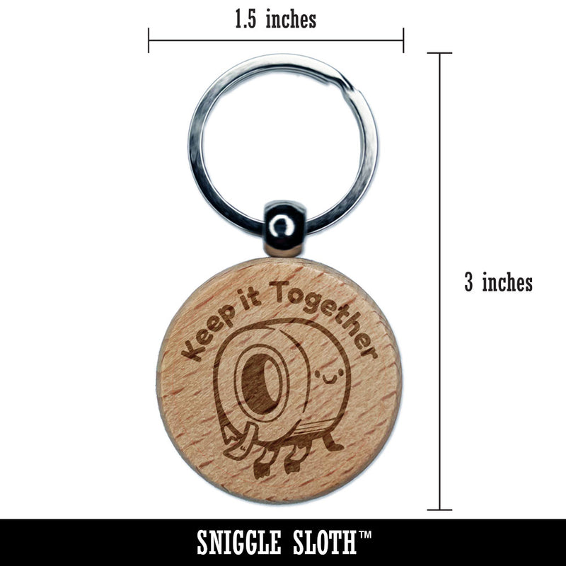 Keep it Together Cartoon Tape Roll Adhesive Cute Engraved Wood Round Keychain Tag Charm