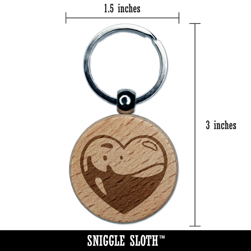 Liquid Filled Heart Blood Health Life Engraved Wood Round Keychain Tag Charm