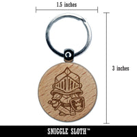 Little Knight Medieval Armor Sword Shield Engraved Wood Round Keychain Tag Charm