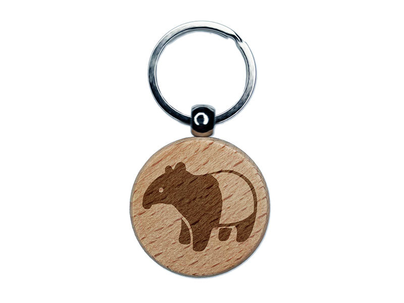 Malayan Tapir Asian Black and White Animal Engraved Wood Round Keychain Tag Charm
