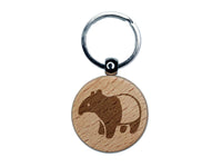Malayan Tapir Asian Black and White Animal Engraved Wood Round Keychain Tag Charm