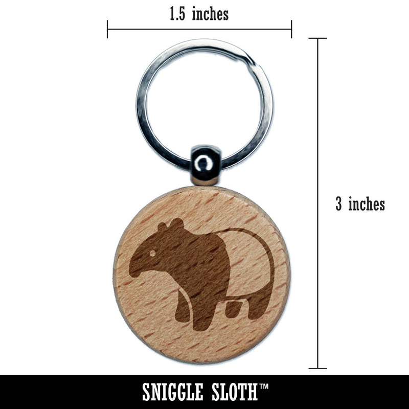 Malayan Tapir Asian Black and White Animal Engraved Wood Round Keychain Tag Charm